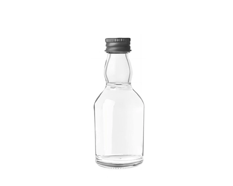 Garrafa de licor de vidro de bolso com tampa GPI preta Mini 50ml garrafa de uísque redonda vazia